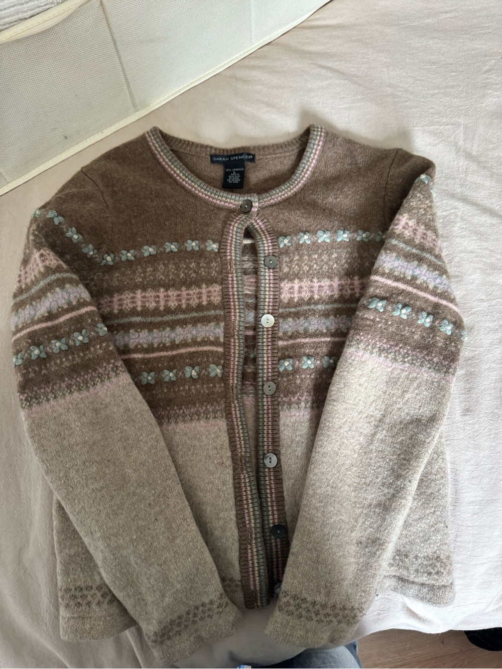 Sarah Spencer Brown & Pink Lambswool Cardigan